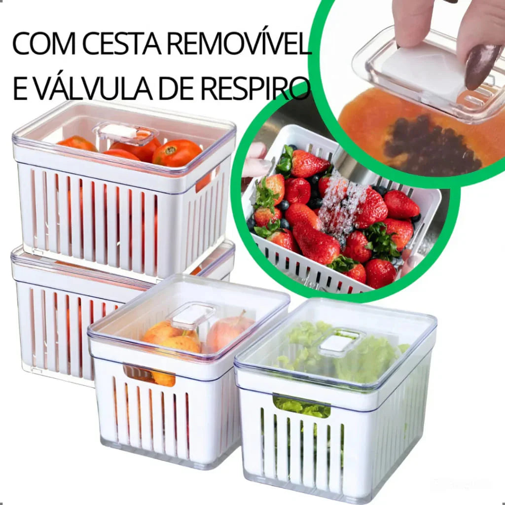 Kit de Potes Organizadores de Geladeira com Tampa