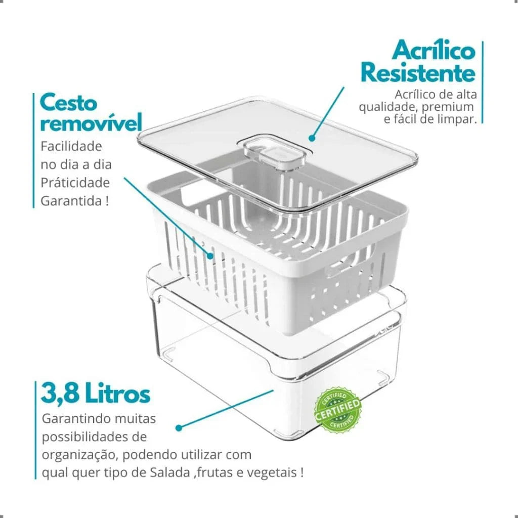 Kit de Potes Organizadores de Geladeira com Tampa