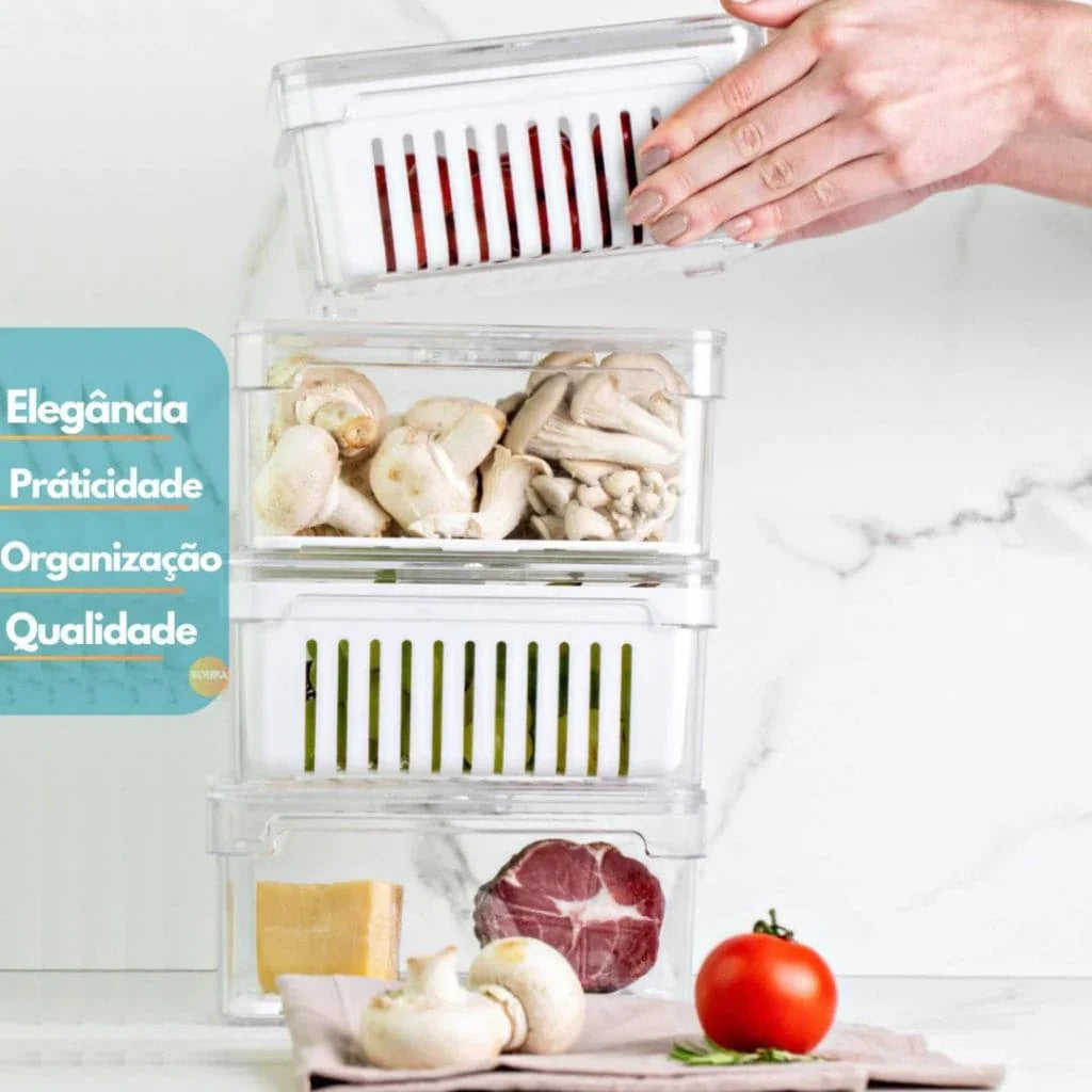 Kit de Potes Organizadores de Geladeira com Tampa