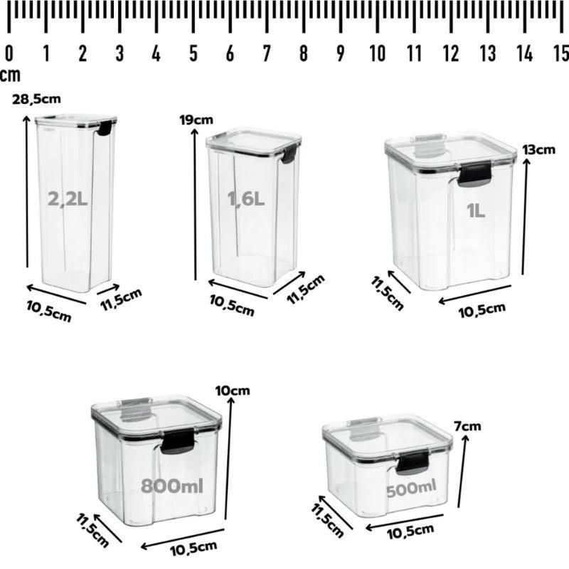 Kit 5 Potes organizadores com vedação e trava para alimento