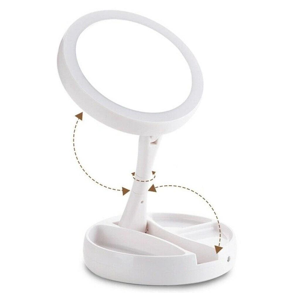 Espelho portátil de mesa com luz led para maquiagem