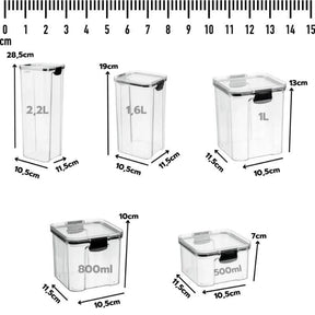Kit 5 Potes organizadores com vedação e trava para alimento