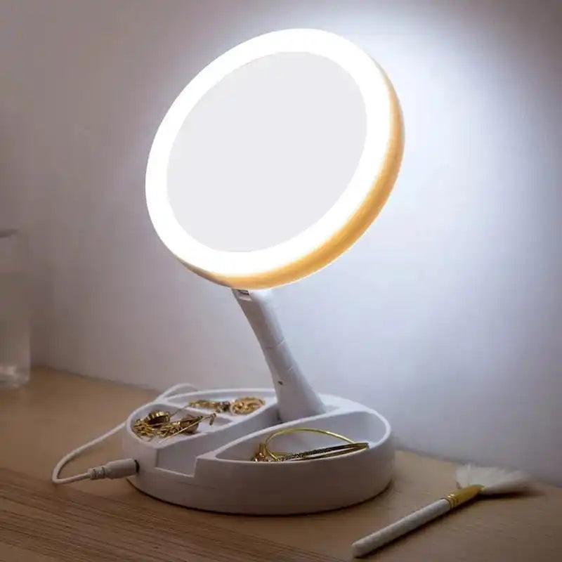 Espelho portátil de mesa com luz led para maquiagem