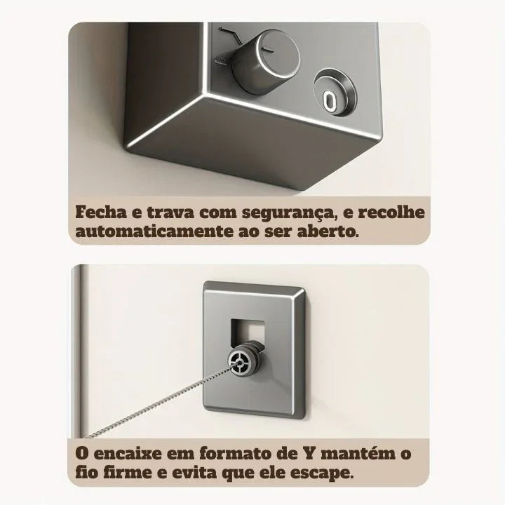 Varal Retrátil de Corda aço Inoxidável invisível